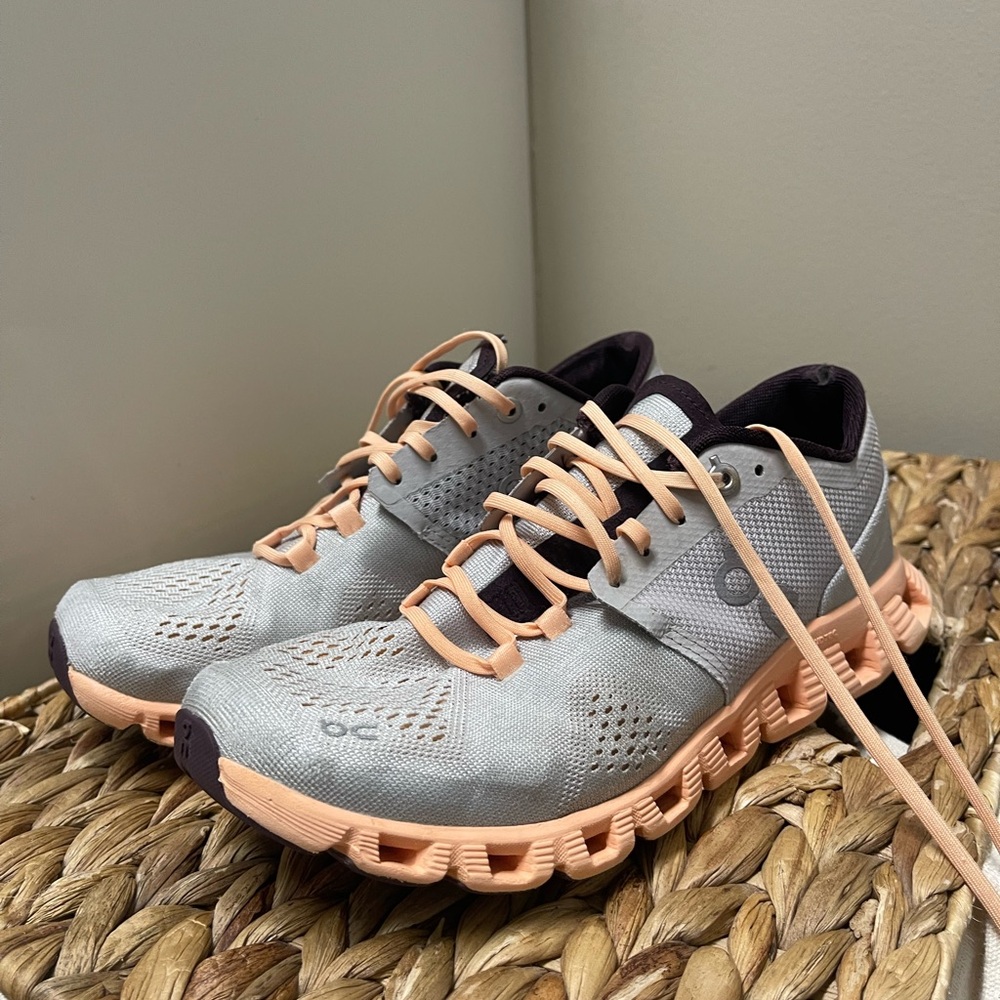 Peach and Gray On Clouds X Running Shoe